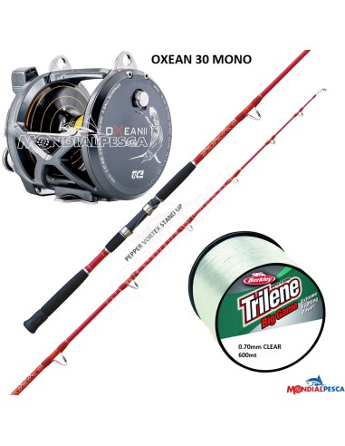 COMBO MULINELLO TICA OXEAN II MONO NEW MODEL 30LB + CANNA FALCON PEPPERS VORTEX STAD UP 30-50LB + BERKLEY TRILENE BIG GAME
