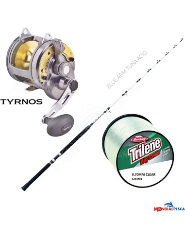 COMBO MULINELLO SHIMANO TYRNOS 30+ CANNA FALCON BLUE ARM TUNA ACID 30LB + BERKLEY TRILENE BIG GAME 600MT CLEAR 0.70MM