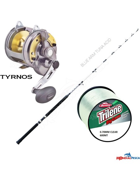 COMBO MULINELLO SHIMANO TYRNOS 30+ CANNA FALCON BLUE ARM TUNA ACID 30LB + BERKLEY TRILENE BIG GAME 600MT CLEAR 0.70MM