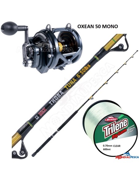 COMBO MULINELLO TICA OXEAN II MONO NEW MODEL 50LB+ CANNA BULOX THORA TUNA 50LB + BERKLEY TRILENE BIG GAME 600MT CLEAR 0.75MM