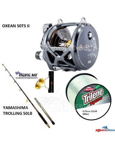 COMBO MULINELLO TICA OXEAN II DOUBLE SPEED 50TS+ CANNA YAMASHIMA SUPER TROLLING 50LB+BERKLEY TRILENE BIG GAME 600MT