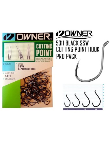 AMI OWNER SSW 5311 ALL PURPOSE BAIT HOOKS mis 1/0 qty.46 PRO PAC